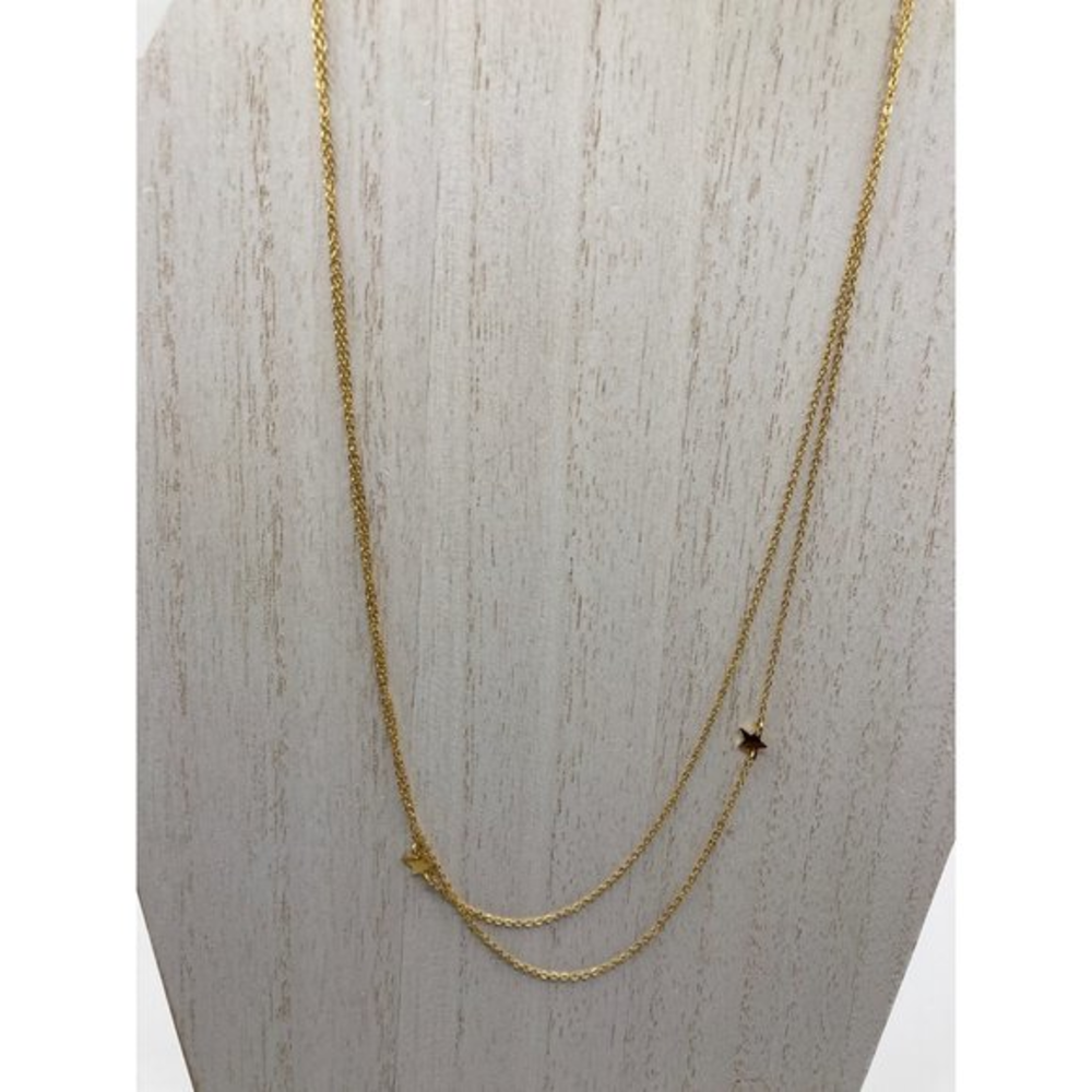 Jennifer Zeuner Double Star Gold Tone Chain Necklace 19" with Gift Bag